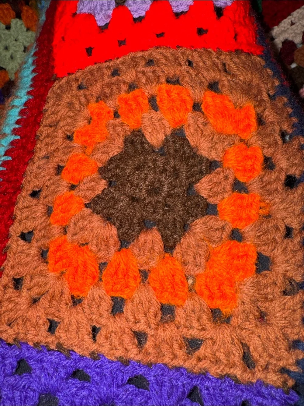 Granny square patchwork crochet Afghan blanket -handmade- multicolore 96”X 67”
